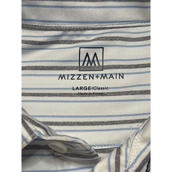 Mizzen Main Large White/Blue/Grey Striped Clsssic Fit Polo Shirt West Bend WI - Picture 3 of 8